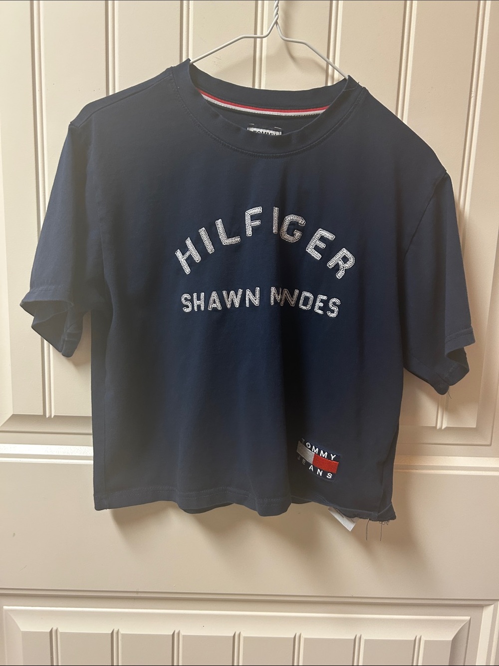 Tommy Hilfiger Navy Cropped Logo T-Shirt with Patch